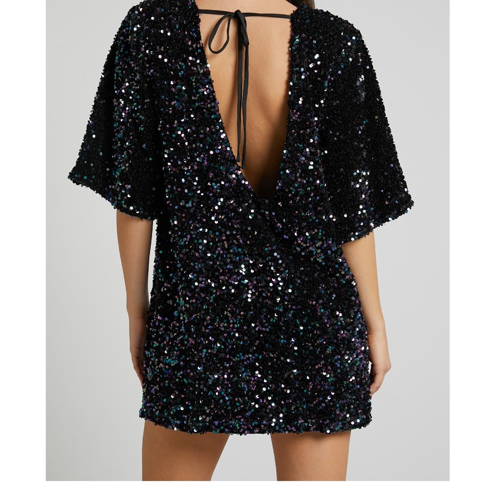 Black Sequin Open Back Dress